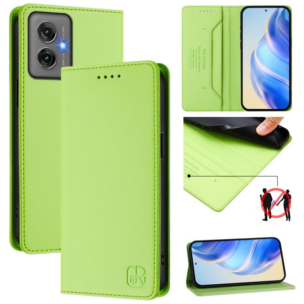 Funda Billetera con Soporte para Motorola Moto G55 5G Bloqueo RFID Plegable Verde claro