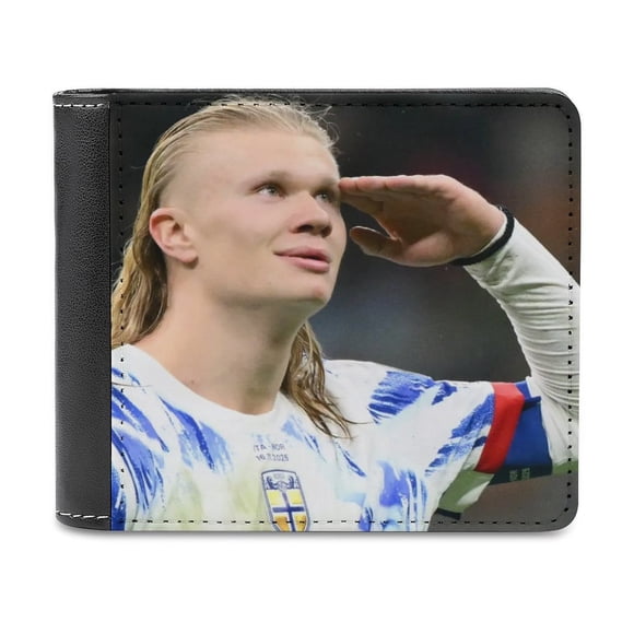 Erling Haaland Cartera de Cuero PU para Hombres, Tarjetero Bifold Delgado, Cartera Minimalista de Cuero Sintético Suave