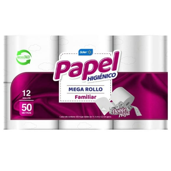 Papel Higiénico Doble Hoja 50 m, 12 Un