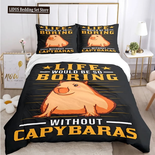 x2546 Bed SheetsFunny Capybara Anime Duvet Cover Kawaii Animals Bedding Set Soft Quilt Cover Full Size For Boy Teens Bedroom Decoration 3-Piece Bedding Set (1 Duvet Cover + 2 Pillow Shams) nj2546