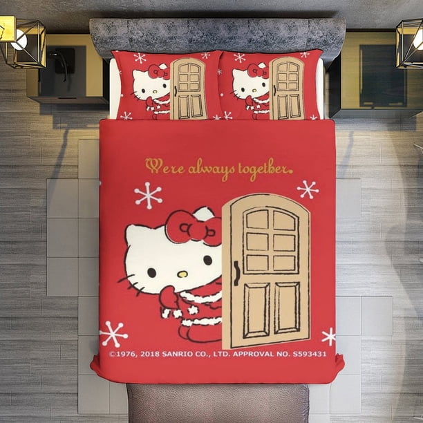 Merry Christmas Hello Kitty 3 Pieces Duvet Cover Set Full Size Super Soft Fade Resistant Microfiber