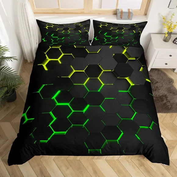 x2316 Bed SheetsGeometric Duvet Cover Multicolor Honeycomb Hexagon Bedding Set Geometric Theme Metal Texture Streamline Polyester Qulit Cover 3-Piece Bedding Set (1 Duvet Cover + 2 Pillow Shams) nj231