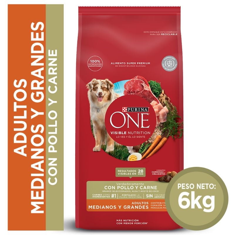 Alimento Seco Perro Adulto Raza Mediana/grande Pollo Y Carne Bolsa 6 Kg Purina One