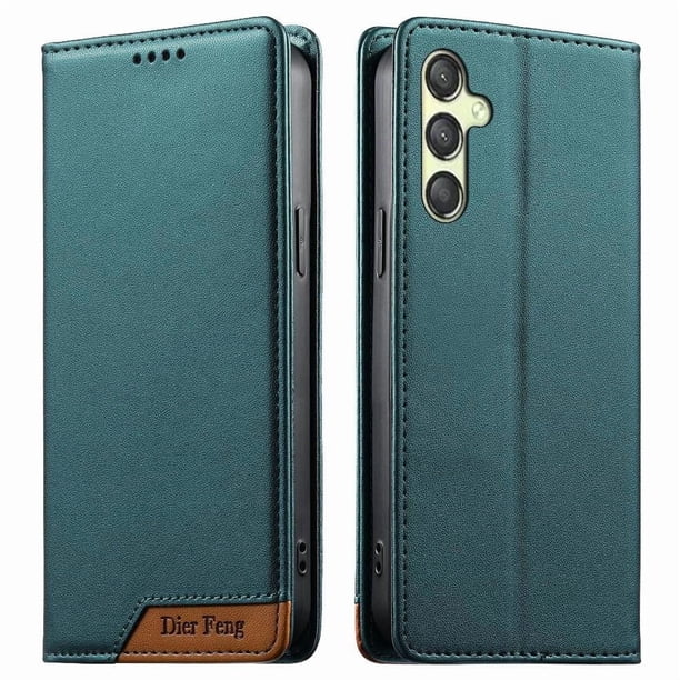 Funda Tipo Cartera de Cuero Sintético para Samsung Galaxy A25 Bloqueo RFID, con Ranuras para Tarjetas y Bolsillo para Efectivo, Cierre Magnético Fuerte Verde