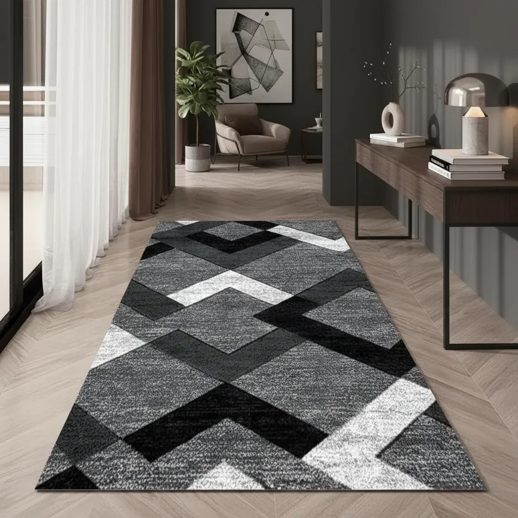 Casadeliacl - Alfombra Pasillera 3d Decorativa W.m G Moderna 1.8 M 60 Cm Geométrico Negro Con Gris