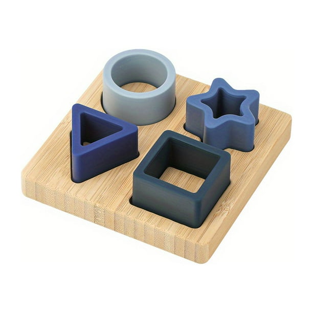 Baby Toys Silicone Blocks & Wood Pad Jigsaw Puzzle Games TYRY.HU 3D Puzzle Montessori Toys Sorting Math Preschool Educational Teether Toy Geometry Early Learning For Kids Toddler Babies Motor Skills
