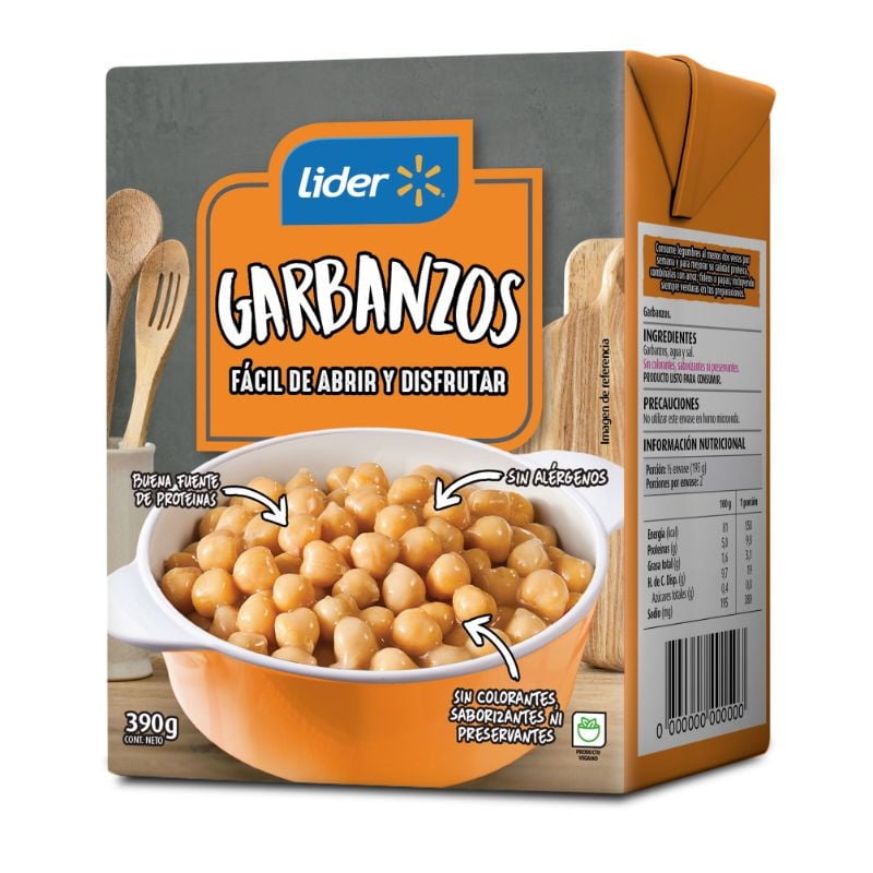 Garbanzos Drenado 230 g -Neto 390 g Lider
