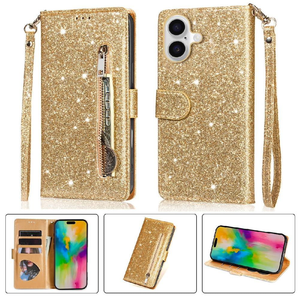 Funda Para Foxdock Elegante Funda Iphone 16 Plus Glitter Con Cremallera-ideal Para El Uso Diario
