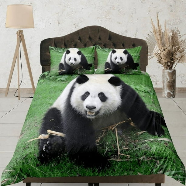 Juego de funda nórdica para niños con forma de panda juguetón, juego de cama full, king, queen, dormitorio
