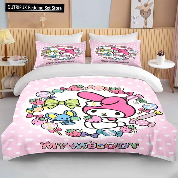 Kawaii Sanrio My Melody Printed Bedding Set Cartoon Anime Duvet Cover Comforter Pillowcase Boys Girls Children Adults King Gift Bed Sheets