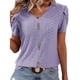 thumbnail image 1 of Camiseta de mujer con cuello en V, mangas cortas de pétalos, botones delanteros, aberturas, blusas casuales holgadas, 1 of 5