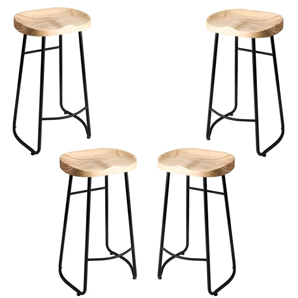 Crusec - Pack 4 Sillas De Bar Metálica 75 Cm Asiento Madera