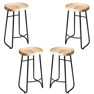Crusec - Pack 4 Sillas De Bar Metálica 75 Cm Asiento Madera