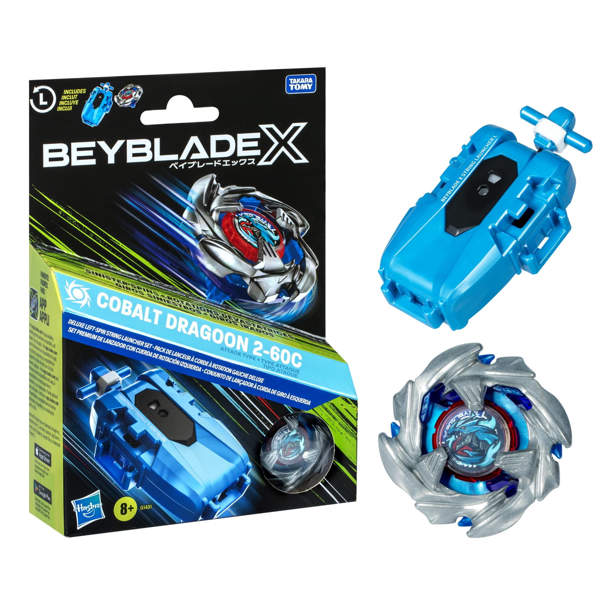Set Lanzador De Cuerdas Beyblade Cobalt Dragoon 2-60c Deluxe Que Gira A La Izquierda