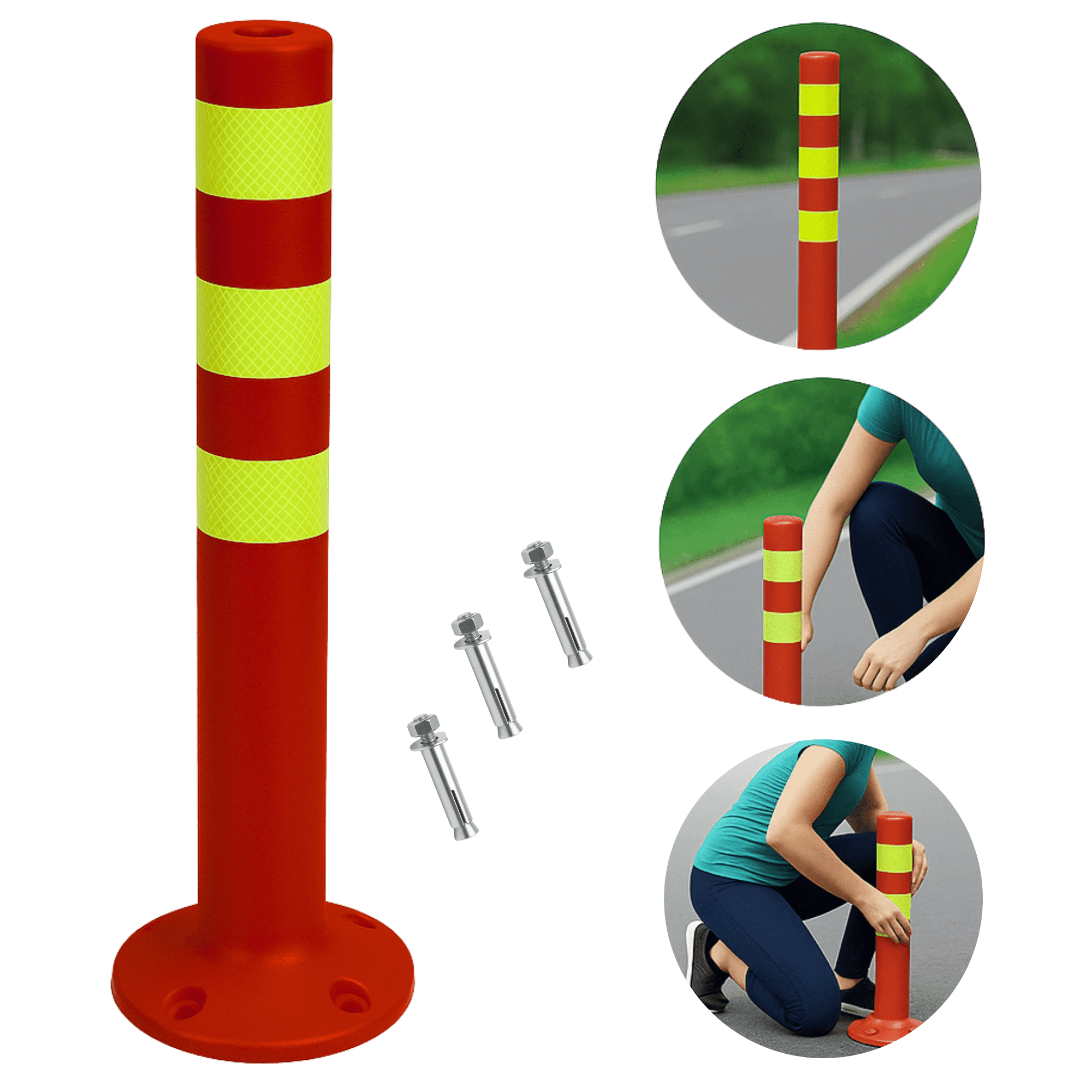 Linea Sport - Hito Vial Naranja De 75 Cm Con 3 Cintas Y Pernos Para Fijación