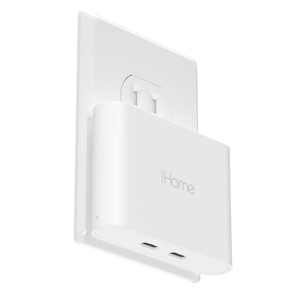 Cargador iHome Multiport USB-C AC Pro de 2 puertos de bloque plano de 40 W