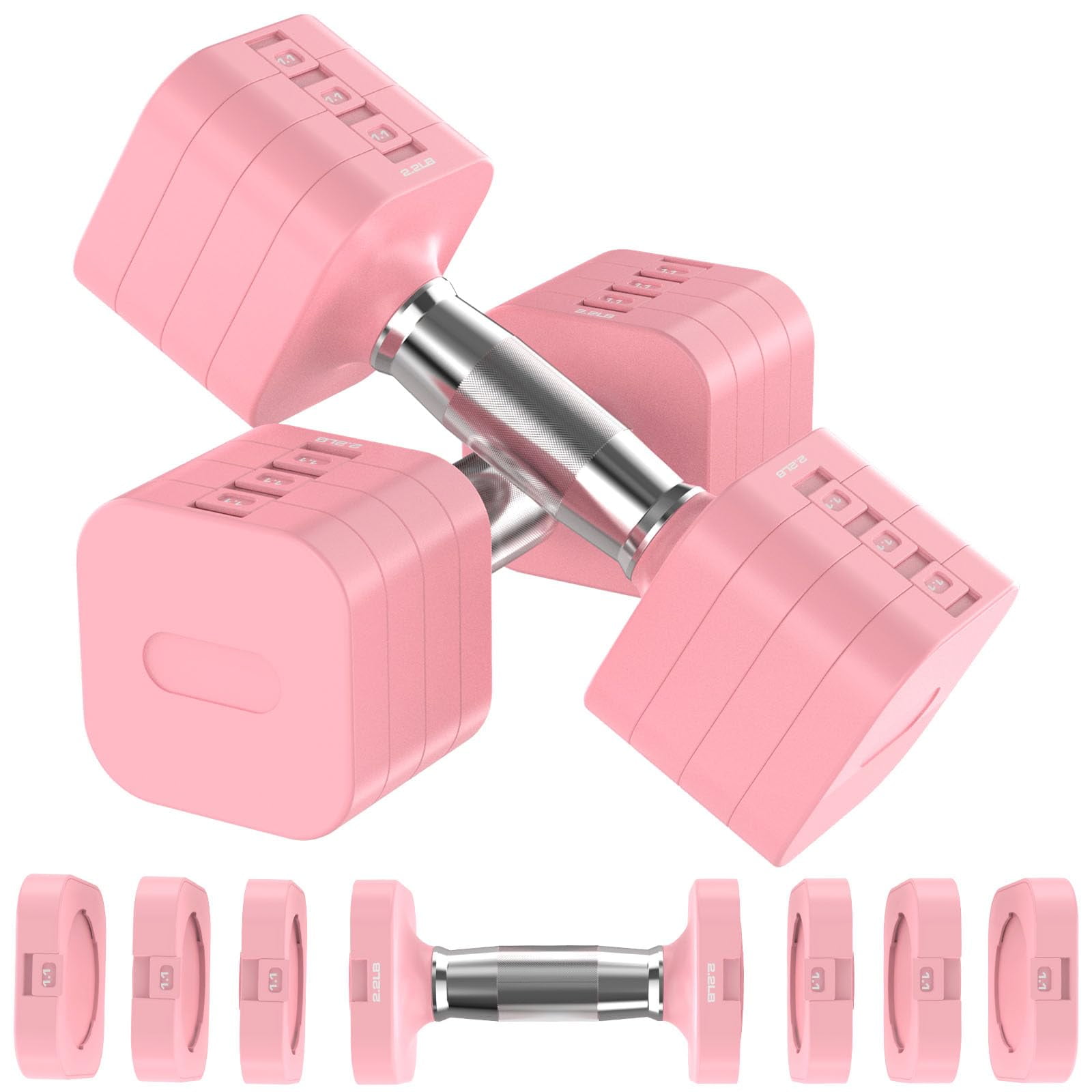 Mancuernas Ajustables Hezeyferg De 10 Kg, Color Rosa, 4 Niveles