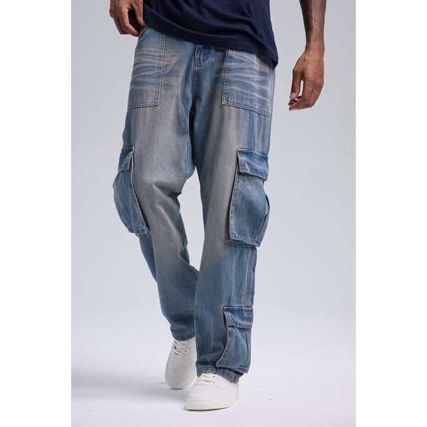 Jeans Hombre Cargo Lavado Azul Retro
