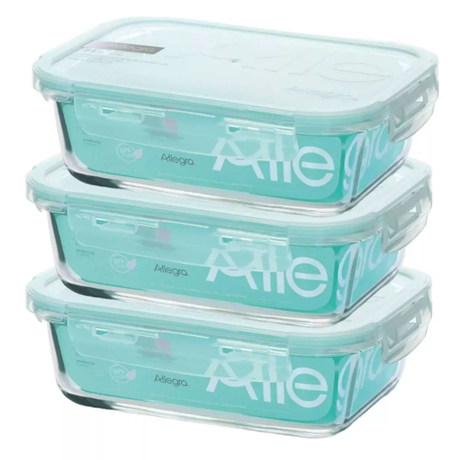 Pack 3 Contenedores Hermetico Vidrio Rectangular 600ml Allegra