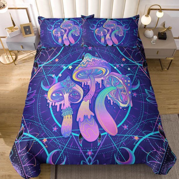 Moon Wolf Bedding Green Watercolor Forest Wolf Landscape Duvet Cover Sets 3 Pieces Wild Animal Bedding Set