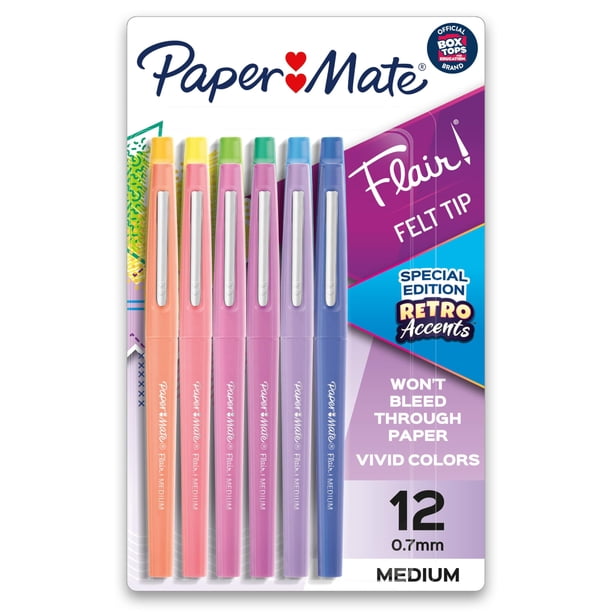 Bolígrafos con punta de fieltro Paper Mate Flair, punta mediana, 0,7 mm, paquete de 12