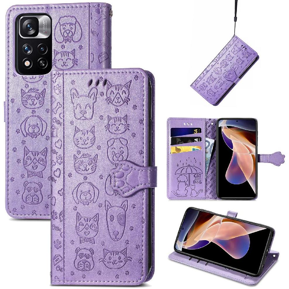 Funda Cartera Foxdock Para Xiaomi Redmi Note 11 Pro , Flip Pu Con Relieve De Gatos Y Perros, Tarjetero Y Soporte
