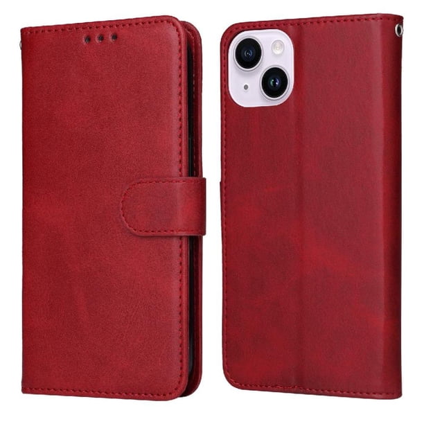 Funda Billetera para iPhone 15 Plus con Porta Tarjetas y Soporte Ajustable Rojo