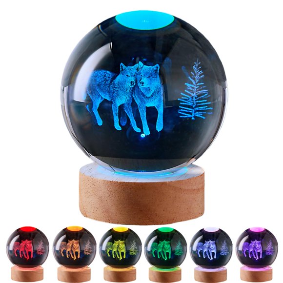 Lámpara de Bola de Cristal LGY3DLight 8 cm Lobo, 16 colores