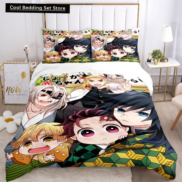 Anime Demon Slayer Print Bedding Set 2/3pieces Nezuko Bed Linen Double Size Duvet Cover Set Kids Adults Gift Bed Sheets