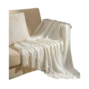 Tengfei - Mantas Decorativas Para Sofas Camas Con Flecos 127X152 Cm Blanco