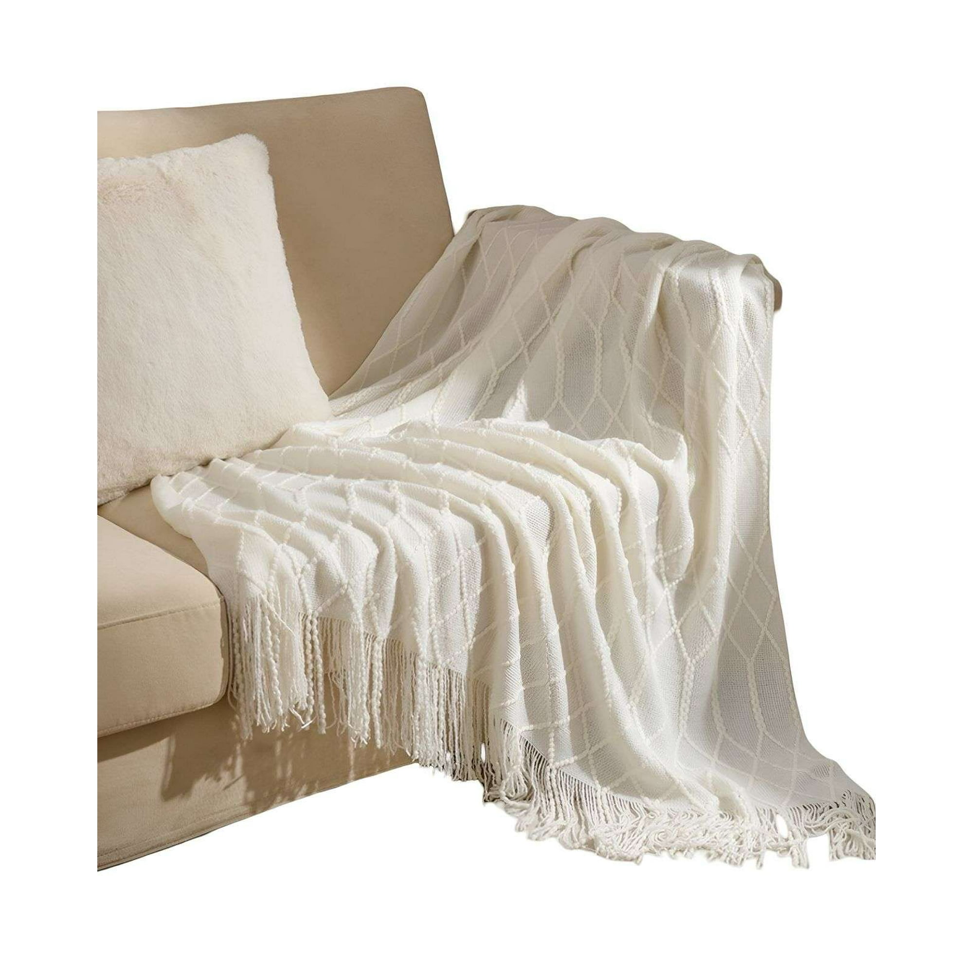 Tengfei - Mantas Para Sofas Camas U Oficinas Con Flecos 127x152 Cm Blanco