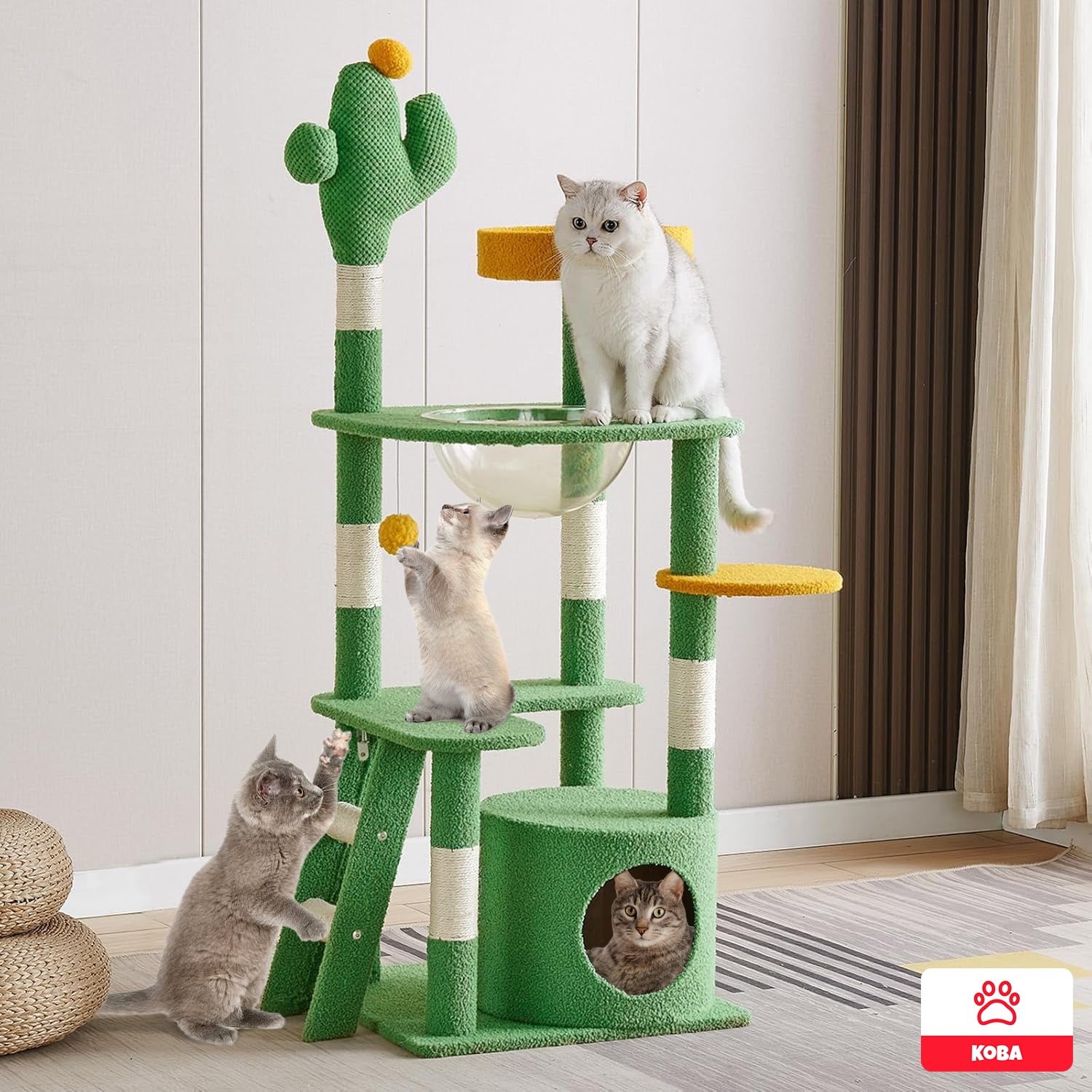 Koba - Rascadores Para Gatos Yute Torre Multifuncional Cama Cactus 130cm