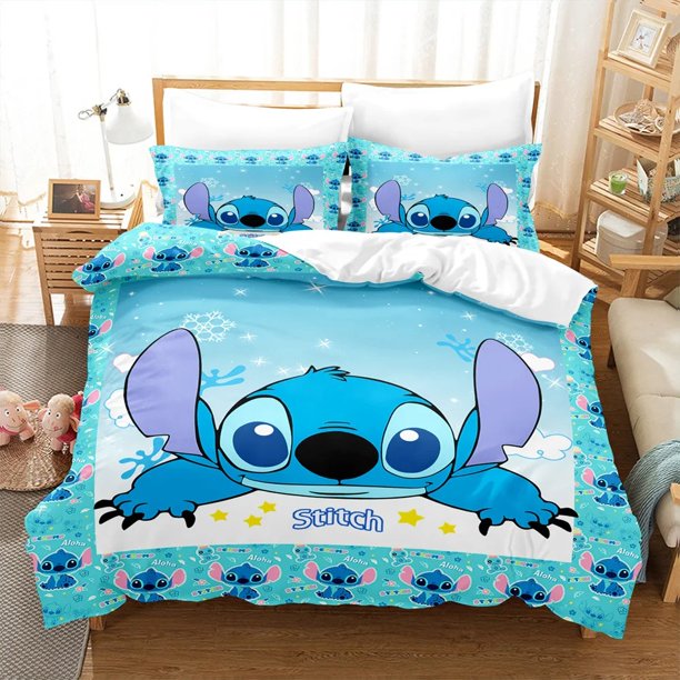 Stitch duvet cover pillowcase, home room bedroom bedding set cute, boy and girl duvet cover gift queen size double bed Bed Sheets