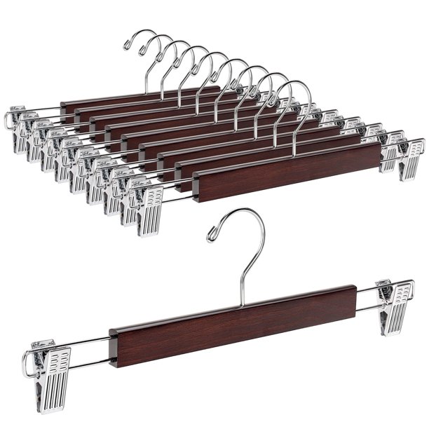 Perchas para pantalones y faldas Amber Home, madera maciza de nogal, 36 cm, paquete de 10