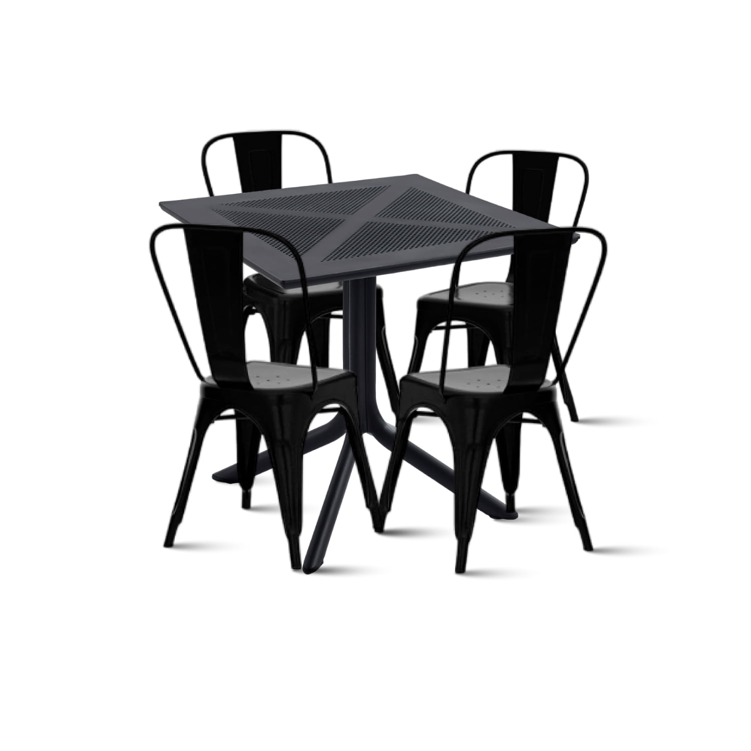 Klik Muebles - Mesa Restaurant 80x80 Polipropileno + 4 Sillas Tolix - Negra