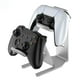 thumbnail image 1 of Soporte 2-en-1 de aleación de zinc para dos mandos - Organizador robusto de sobremesa para juegos compatible con Nintendo Switch PS 5/4 Xbox Series X/S-Plata, 1 of 7
