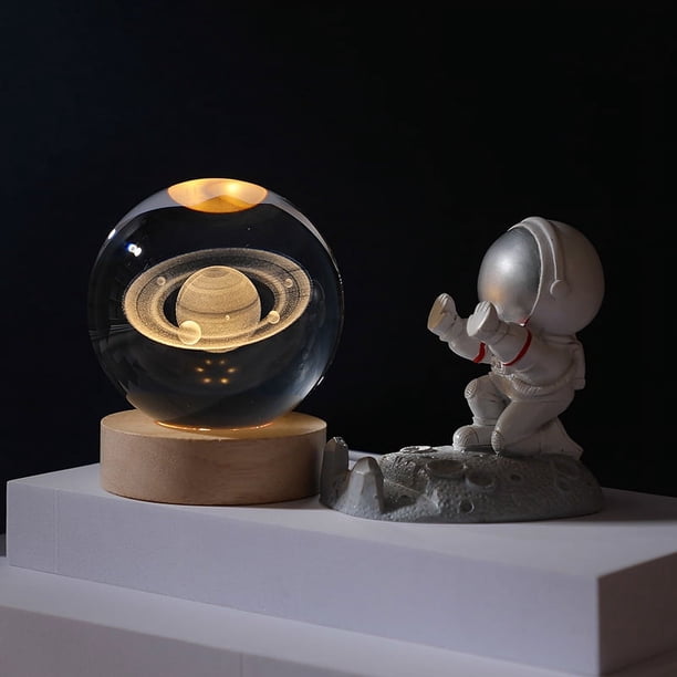 1pc 3D Crystal Ball Night Light Yellow Warm Light, Night Light With Galaxy & Planet Pattern For Birthday Gift