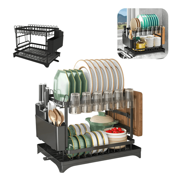 Secador Escurridor Vavichica De Platos 2 Niveles Color Negro