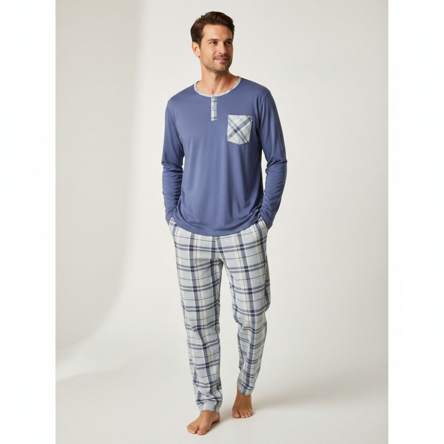 Likeshop - Pijama Hombre Manga Larga Pantalon Largo Verano 4026