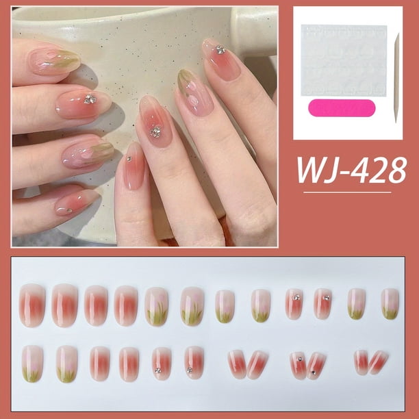 24 Pcs Rose Gold Design False Nails Artificial Acrylic Nail Tips Press On Nails Medium Length Ballerina Full Cover Coffin Nails Nail Art Tools