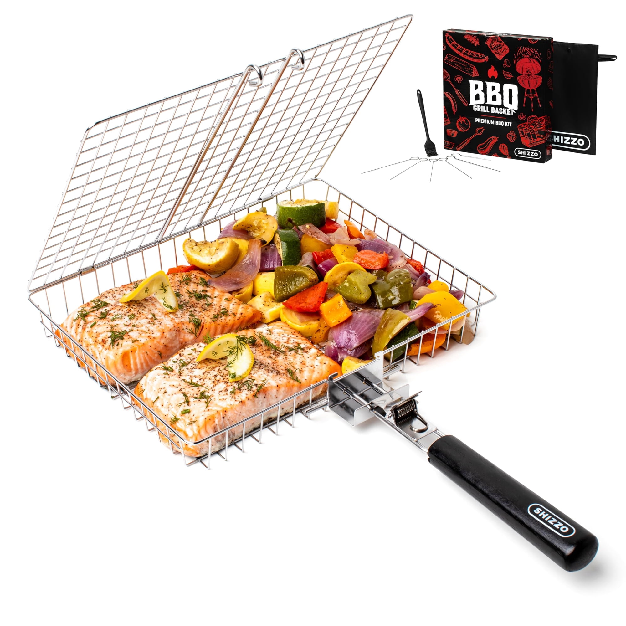 Shizzo - Set De Cesta Para Parrilla De Acero Inoxidable Plegable 30 X 24 X 4 Cm