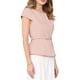 thumbnail image 4 of INSPIRE CHIC Blusa Vintage de Mujer con Botones, Manga Corta, Cuello Barco, Top Peplum de Oficina con Cinturón, L Rosa, 4 of 5