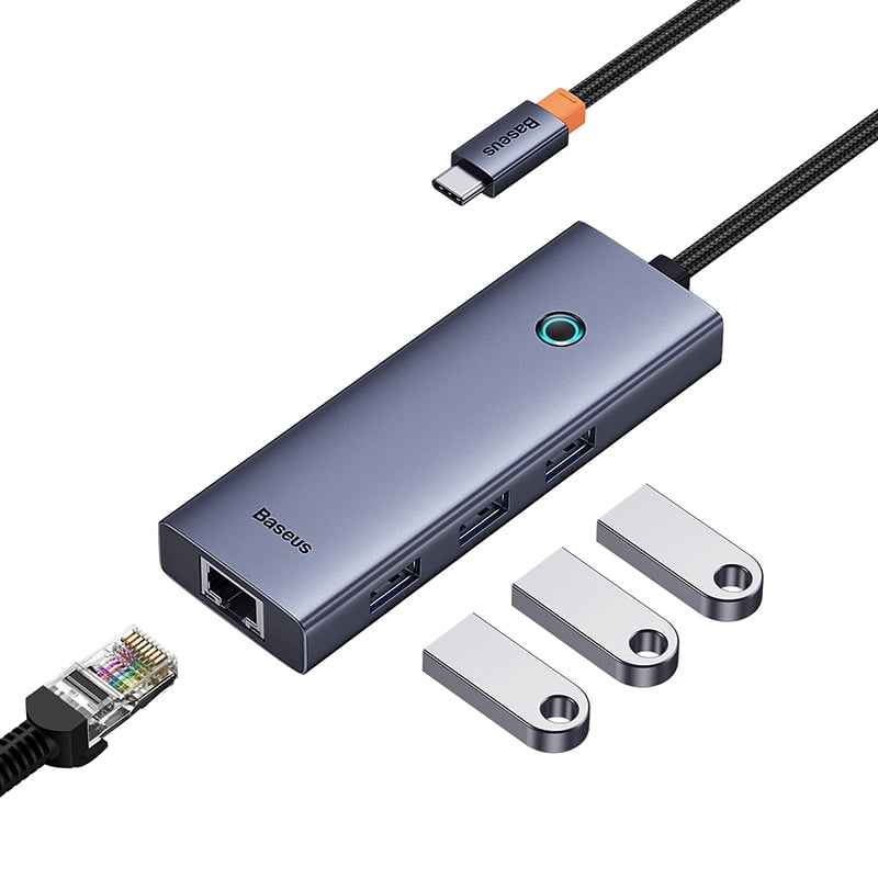 Adaptador Hub 4 En 1 Usb-c A 3 Puertos Usb 3.0 + Ethernet Rj45 - Baseus Ultrajoy Series - Gris Espacial