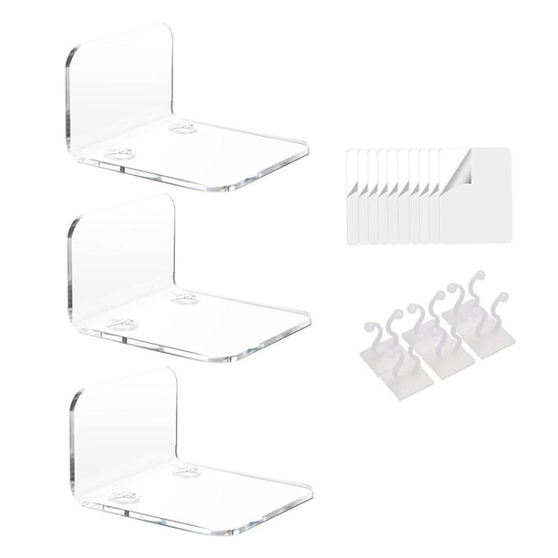 Estantes de pared de acrílico Repisas de exhibición Estante organizador de pared Estantes de almacenamiento de baño Estante flotante de almacenamiento Transparente