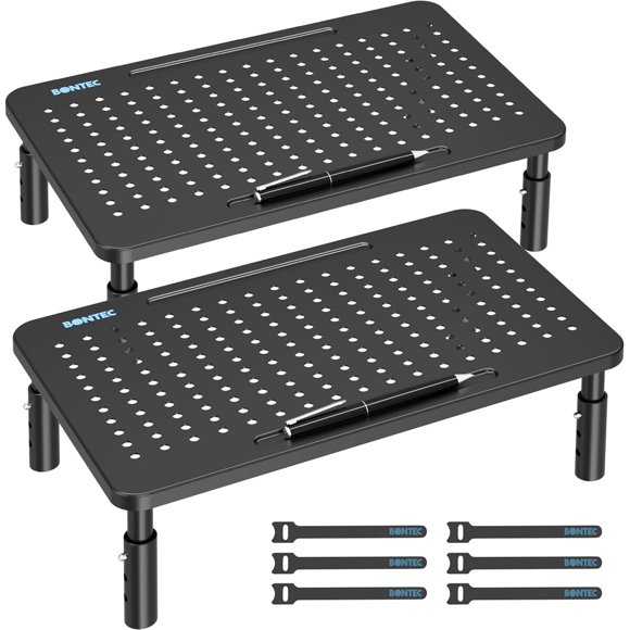 BONTEC Soporte Elevador Ajustable para Monitor con Cajón, Pack de 2
