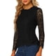 thumbnail image 4 of INSPIRE CHIC Blusa de Encaje para Mujer de Manga Larga con Cuello Volante y Dobladillo Peplum Floral Elegante XL Negro, 4 of 8