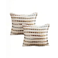 Genérico - Juego De 2 Fundas De Cojin 45Cmx45Cm A Rayas Beige Con Colores Variados