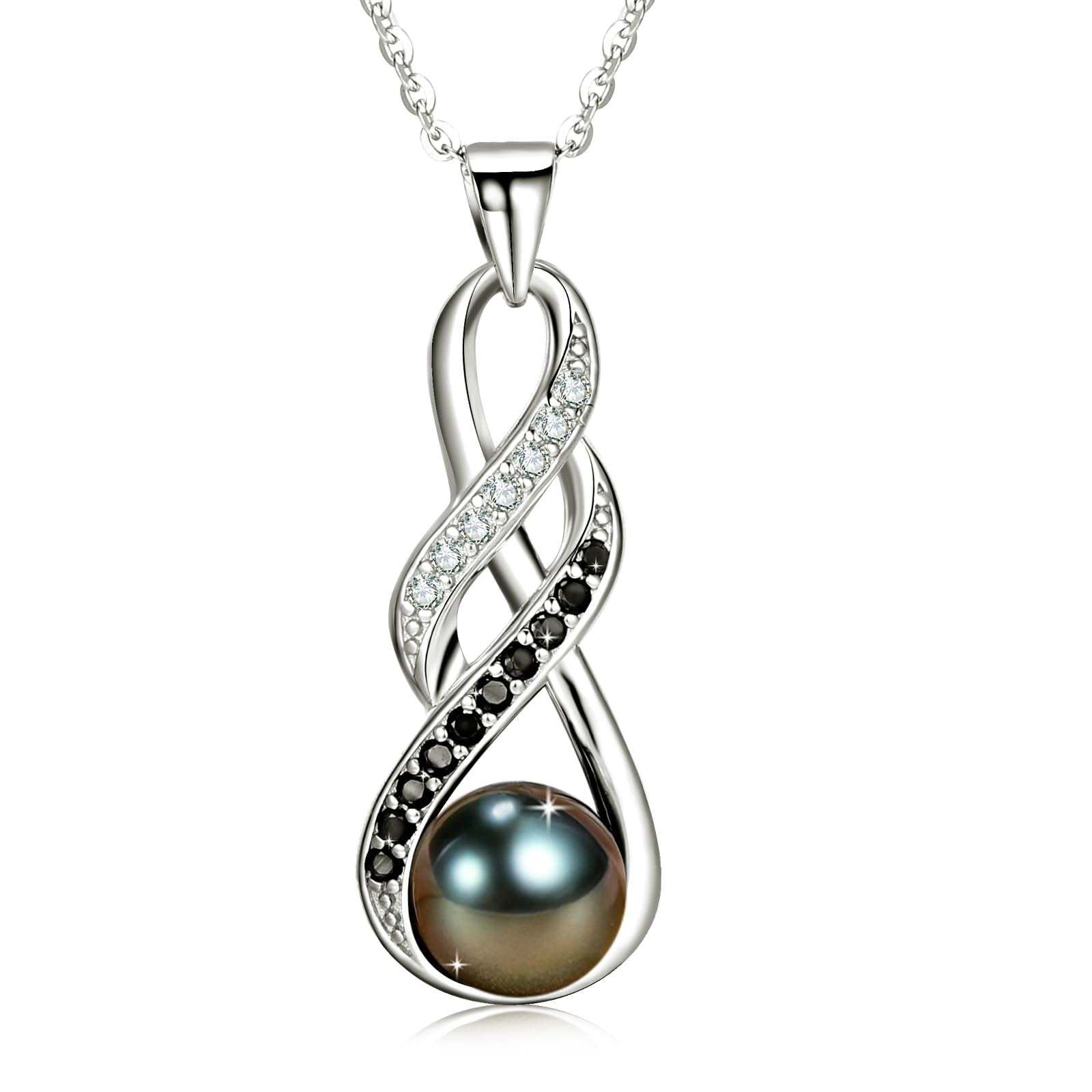 Collar Nonnyl Con Perla Negra De Tahití, Plata De Ley De 9-10 Mm