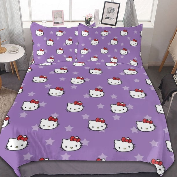 Hello Kitty Duvet Cover Set 3-Piece Bedding Set Soft Warm And Comfortable Soft Bed Set for Bedroom All Season Bed Sheets