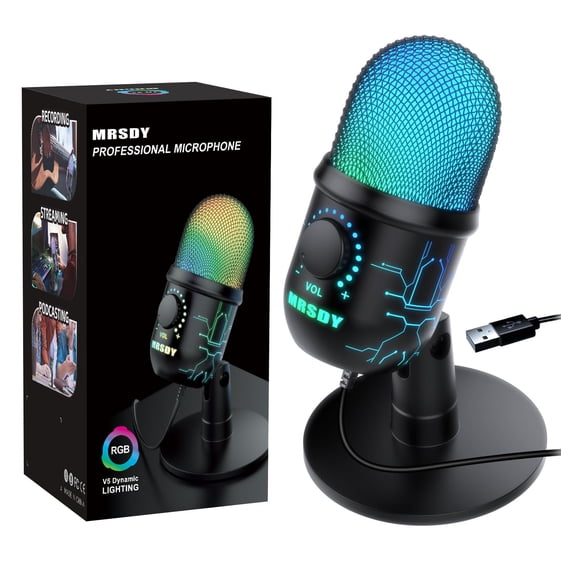 Micrófono para juegos MRSDY USB para PC Mac PS4/5 con conector para auriculares